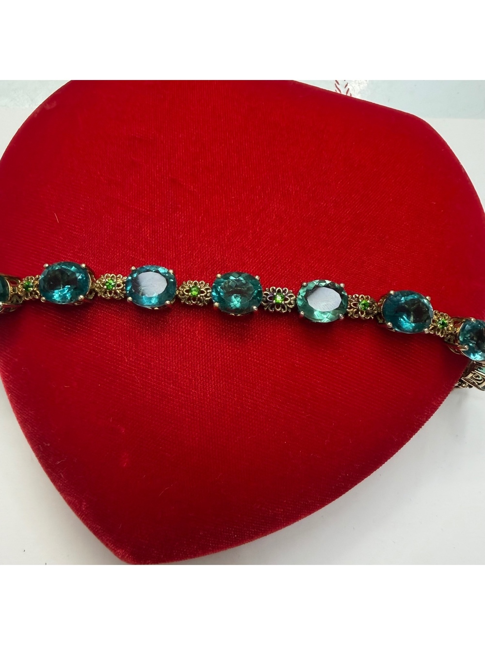 Spinel bluish green & green amethyst vermeil sterling tennis bracelet